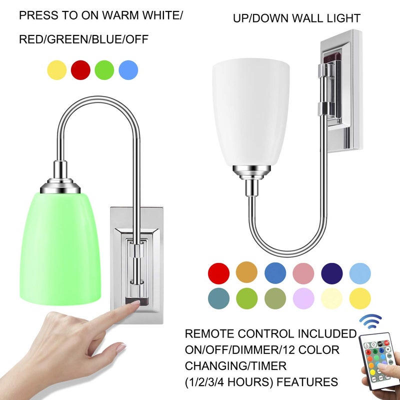 LUXSWAY 12 Colors Changing Wall Lamp, Dimmable Up/Down Wall Sconce,Over Bed Headboard Light for Bedroom Hallway Home Decor- 1Pack - Image 4